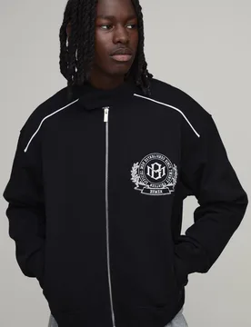 Herren Kastenförmig Geschnittene Motorrad-Jacke Mit Bikerkragen Und Farbblockdesign Aus Jersey Black Größe Medium - boohooMAN - FashionsVida