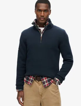 Superdry Herren Marineblau Klassischer Henley-Strickpullover aus Baumwolle, Größe: S - 89.99 - FashionsVida