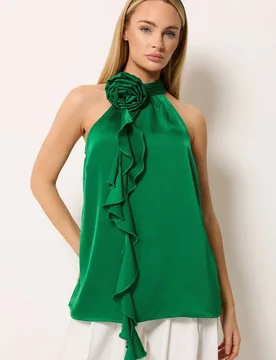 Women's Halterneck Corsage Top in Emerald Size: 14 - Emerald - Size: 14 - Star by Julien Macdonald - FashionsVida