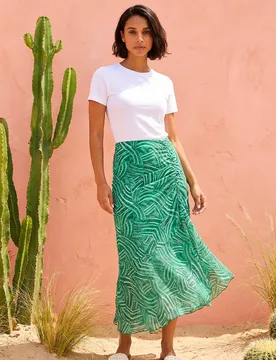 Womens Marked Ruffle Midi Skirt - Green - Size 12 Uk - Dusk - FashionsVida