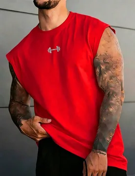 Camiseta de tirantes deportiva ancha con estampado de mancuernas para hombre, gimnasio, vacaciones S - Shein - FashionsVida
