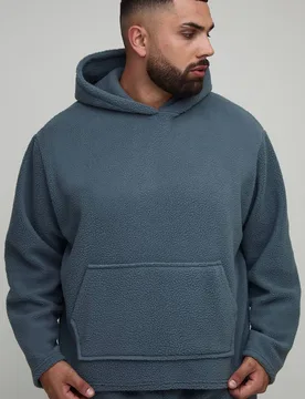 Herren Plus Borg Oversized Boxy Hoodie Sweatshirt Slate Grey Größe 2XL - boohooMAN - FashionsVida