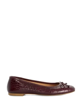 Leather Croc Bow Flat Ballet Pumps Burgundy female - Dune london - FashionsVida