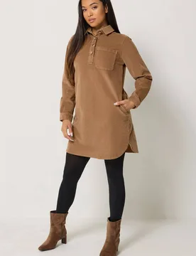 Women's Petite Corduroy Mini Shirt Dress in Brown Size: 14 - Brown - Size: 14 - M&Co - FashionsVida