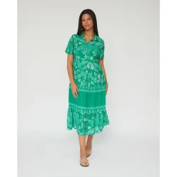 Vestido largo estampado cuello solapa manga corta