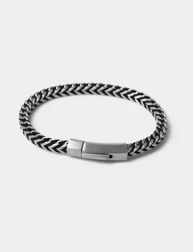 Stainless Steel and Cord Chain Bracelet Silver male - M&S - FashionsVida
