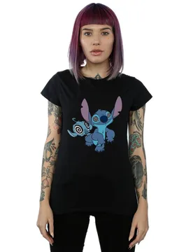 Women's Lilo & Stitch Hypnotized Cotton T-Shirt in Black Size: XL - Black - Size: XL - Disney - FashionsVida
