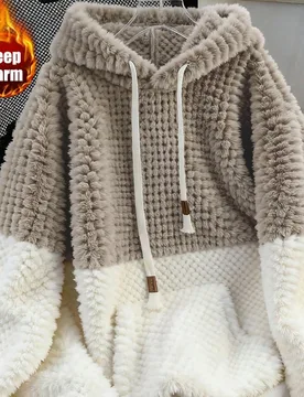 Sudadera con capucha de forro polar sherpa de diseño de alta gama con contraste de color patchwork para uso casual diario, otoño/invierno 2025, de a - Shein - FashionsVida