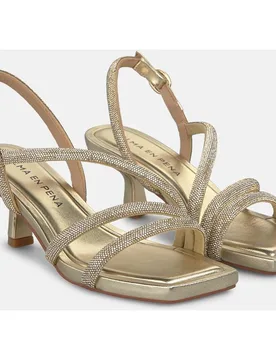 Sandalias de tacón de mujer en piel efecto metalizado con tiras tubulares de transfer - Alma en Pena - FashionsVida