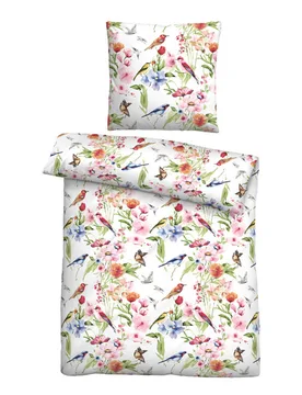 Baumwoll-Satin Bettwäsche Birdie weiß, 1x 135x200 cm + 1x 80x80 cm - Biberna - FashionsVida