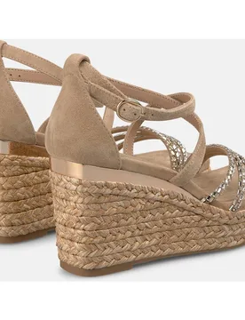 Sandalias de cuña de mujer de esparto en piel con multiples tiras con transfer - Alma en Pena - FashionsVida