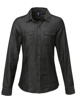 Womens/ladies Stitch Shirt (Black Denim) Cotton - Size Medium - Premier - FashionsVida
