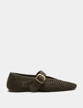 Buckle Flat Mary Jane Ballet Pumps Olive female - M&S - FashionsVida