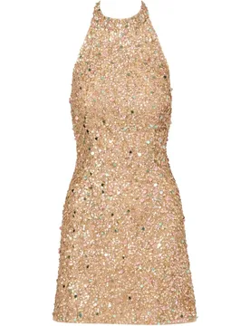 Vestido corto de lentejuelas con escote halter - Adrianna Papell - FashionsVida