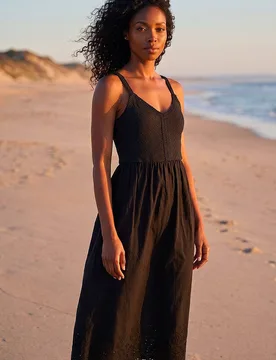 Women's Crochet Strappy Midi Dress in Black Size: 16 - Black - Size: 16 - Roman - FashionsVida