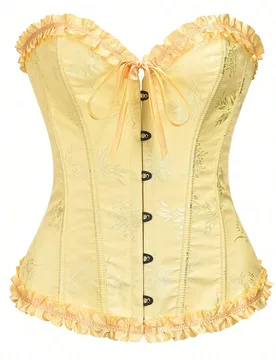 Corsé bustier sin tirantes para mujer, estilo vintage de jacquard, con botones delanteros, cintura fruncida, espalda con lazo, corpiño para boda, Ha - Shein - FashionsVida