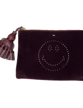 Women's Preloved Georgiana Leather-Trimmed Perforated Clutch Purple Velvet - Purple - Size: One Size - Anya Hindmarch - FashionsVida