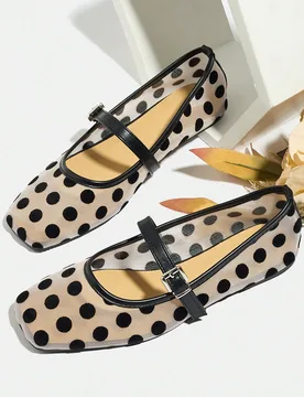 Zapatos de mujer tipo Mary Jane de punta cuadrada en color albaricoque con lunares, nuevos para el verano 2026. Zapatos versátiles con tira, malla tr - Shein - FashionsVida