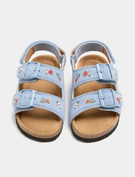 Kids' Suede Ditsy Floral Patterned Footbed Sandals (5 Small-2 Large) Blue Mix Female - M&S - FashionsVida