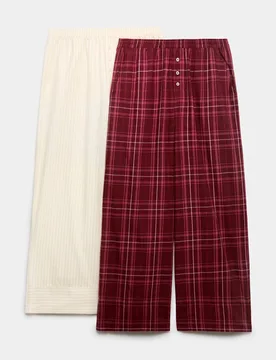 Pack Pure Cotton Printed Pyjama Bottoms Burgundy Mix female - M&S - FashionsVida
