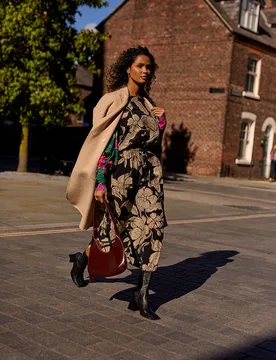 Celeste Gathered Waist Floral Printed Midi Dress In Multi - 8 - Lily and Lionel London Limited - FashionsVida