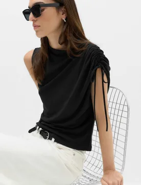 Sleeveless Shoulder Tie Draped Top Black female - M&S - FashionsVida