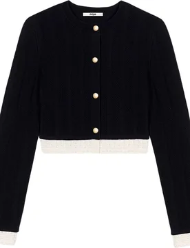 Cárdigan de punto corto de mujer con banda contraste - Maje - FashionsVida