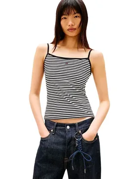 Maglietta Senza Maniche Essential Strap Black / Ecru Stripe L - Tommy Jeans - FashionsVida