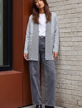 Women's Shimmer Long Cardigan Sweater in Grey Size: 14 - Grey - Size: 14 - Roman - FashionsVida