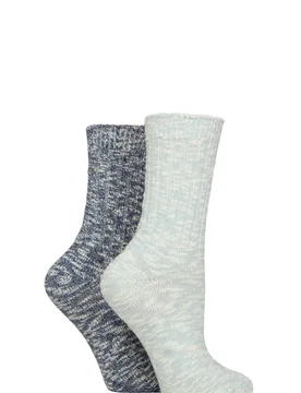 Women's 2 Pair Glenmuir Cotton and Wool Blend Slubby Boot Socks Denim 4-8 - Blue - Size: Small - SockShop - FashionsVida