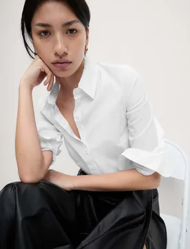 Cotton Rich Fitted Collared Shirt White female - M&S - FashionsVida