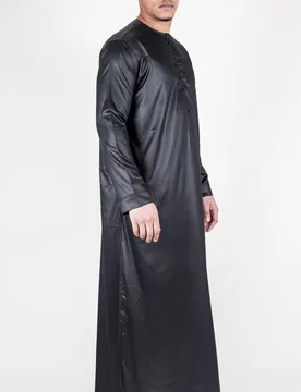 Mens Black Thobe Robe Satin Emirati Islamic Jubba Eid Regular Fit - Size 52 - Thobez - FashionsVida