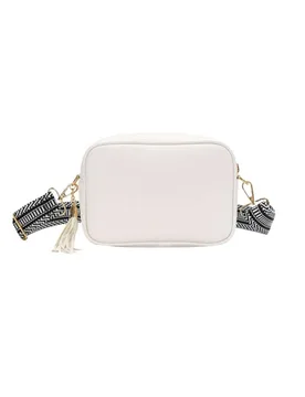 Women's Small Tassel Crossbody Bag Canvas Stap in White - White - Size: One Size - Kitise - FashionsVida