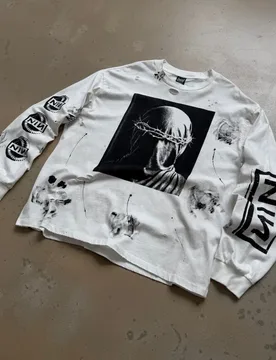 Latest High Street Saint Graffiti Prints Hand-Painted Splatter Art Distressed Heavyweight Fall Winter Men Women T Shirts - Aliexpress - FashionsVida