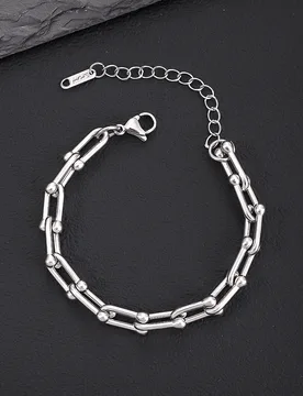 Pieza Brazalete/Collar de acero inoxidable con cadena en forma de U ajustable para herraduras de caballo para mujeres collar - Shein - FashionsVida