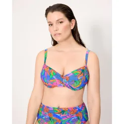 Tops de bikini reductor controno regulable estampado tropical en copas c y d