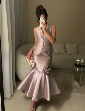 Customized Fashion Charmeuse Flower Pleat Mermaid Halter Midi Dresses Bespoke Occasion Party Sparkle Formal - Aliexpress - FashionsVida