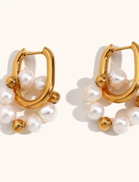 Freshwater pearl bead flower U-shaped earrings stainless steel plated 18K gold earrings accessories for women - Aliexpress - FashionsVida