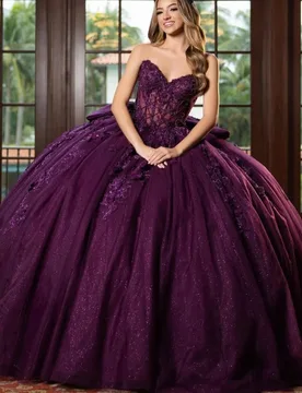 Shiny Purple Quinceanera Dress off-shoulder Glitter Crystal Flower Decal Long tail Bow vestidos de 15 Quinceanera ﻿Customize - Aliexpress - FashionsVida