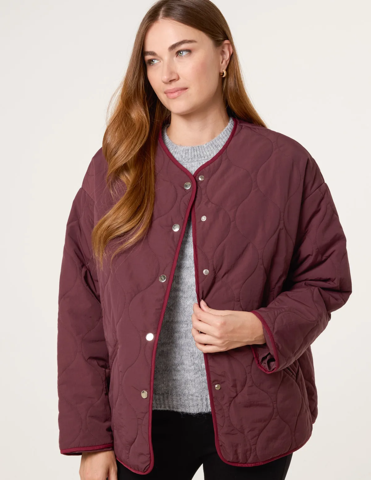 Button Front Quilted Jacket - 10/12 / WINE - female - Blue Vanilla - FashionsVida