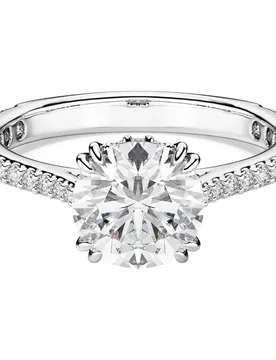 Anello cocktail Stilla, Taglio tondo, Pavé, Bianco, Placcato color argento 52 - Swarovski - FashionsVida