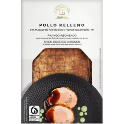Pollo asado relleno con mousse de foie de pato y nueces