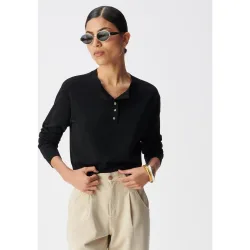 Jersey de mujer de punto fino con botones de strass