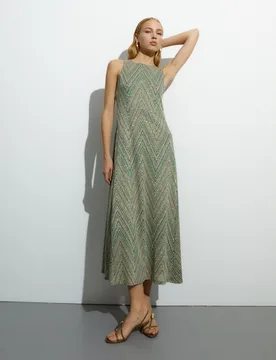 Vestido largo de punto estampado forrado - Andam - FashionsVida