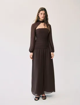 Vestido largo con fruncido - Brownie - FashionsVida