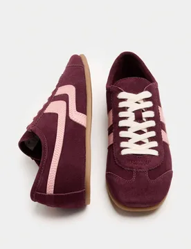 Suede Side Stripe Retro Runner Trainers Burgundy female - M&S - FashionsVida