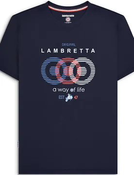 Mens Target Vison Short Sleeve Crew Neck Cotton T-Shirt Top Tee - Navy - Lambretta - FashionsVida