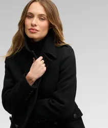 Superdry Damen Wolle Zweireihiger Mantel, Schwarz, Größe: 40