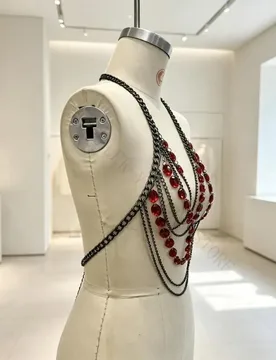 R7UF Multi Row Body Jewelry Necklace With Red Oval Detail and Draped Chain Form, Statement Chest Accessory for Festival Outfit - Aliexpress - FashionsVida
