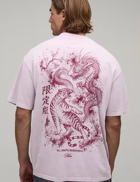 Herren Übergroßes T-Shirt Mit Tiger- Und Drachen-Grafik In Waschung Pink Größe Medium - boohooMAN - FashionsVida